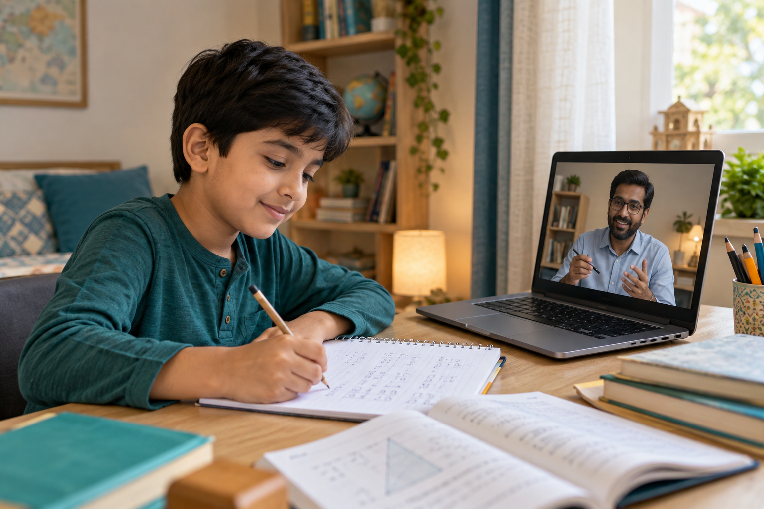 Illustration of a child receiving individual online maths guidance